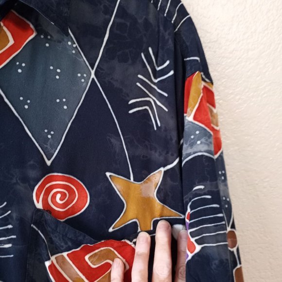 Hawaiian Shirt Island Man Whimsical Blue Abstract Geometric L - Picture 7 of 13